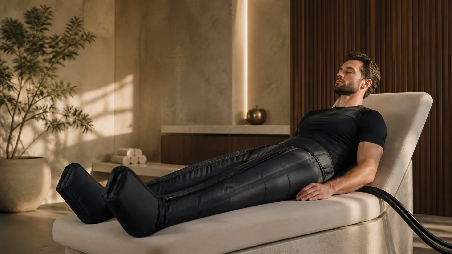Séance de pressothérapie dans un espace wellness chaleureux